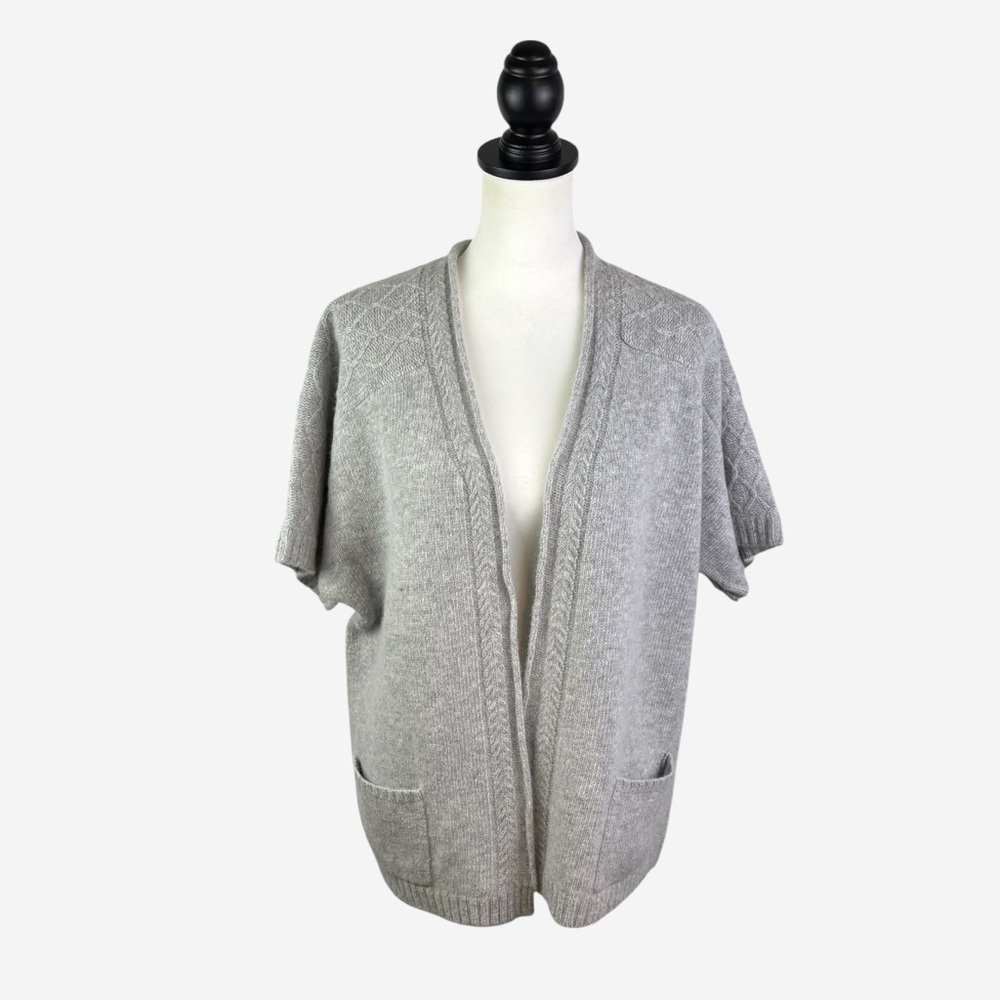 VTG Kenar Open Front Cardigan M Wool Angora Heather Gray Pockets Short Sleeve - Picture 3 of 12